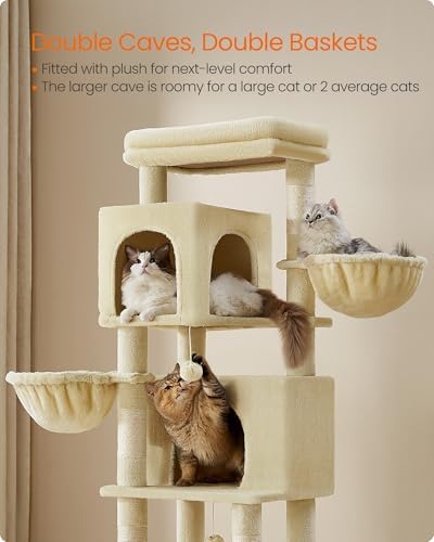 Feandrea Cat Tree, 69-in Large Cat Tower, Multi-Level Condo, Sand Beige - Image 4