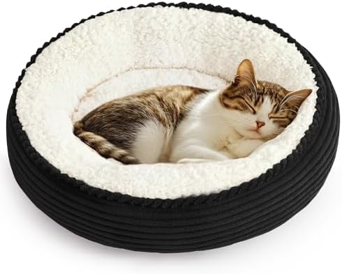 Love's cabin Round Donut Cat and Dog Cushion Bed, 20in Pet Bed for Cats or Small Dogs, Anti-Slip & Water-Resistant Bottom, Super Soft Durable Fabric Pet beds, Washable Luxury Bed Black Stripe by Lovescabin