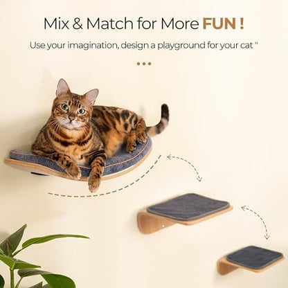 Cat Wall Shelves for Cat Wall Steps, Perch, Ladder, Wooden Floating Modern Mounted Space Saving Furniture with Scratching Cushion Removal Cover for Climbing, Jumping and Sleeping (Perch) - Image 2
