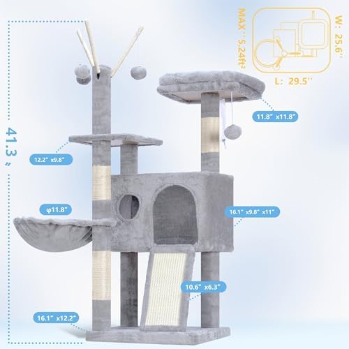 Hey-brother Cat Tree Tower with Removable Toys, Scratching Posts, MPJ008SW - Image 7