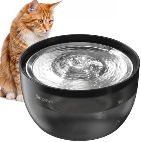 SARPAWS Cat Water Fountain Stainless Steel, 101oz/3L Automatic Pet Water Dispenser, Ultra-Quiet Pump ≤30dB, 4-Layer Filtration System, Translucent Tank, Drinking Fountain for Cats and Small Dogs by Sarpaws
