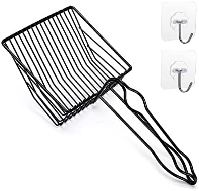 QUALIALL Metal Cat Litter Scoop, Fast Kitty Box Pooper Scooper with Holder, Deep Large Shovel, Upgraded with Flat Head and a Comfy Thumb Hole in Long Handle by QUALIALL