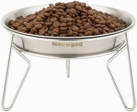 Elevated Cat Bowls,6.7" Extra Wide Raised Stainless Steel Cat Food Bowls with Anti-Slip Metal Stand Whisker Friendly Water Dishes for Indoor Cats and Small Dogs-1pack by Meowgod