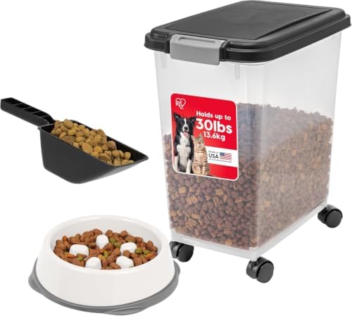 IRIS USA Dog Food Container & Slow Feeder Bowl, Up to 30 lbs, Black by IRISUSA