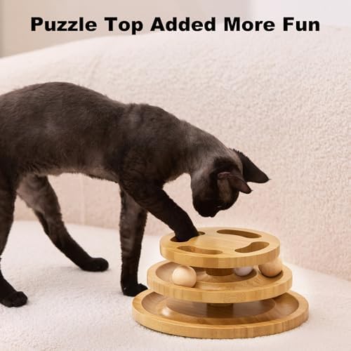 ZOMISIA Cat Ball Track Toy with Puzzle Top, Wooden Cat Toys for Indoor Cats - Image 3