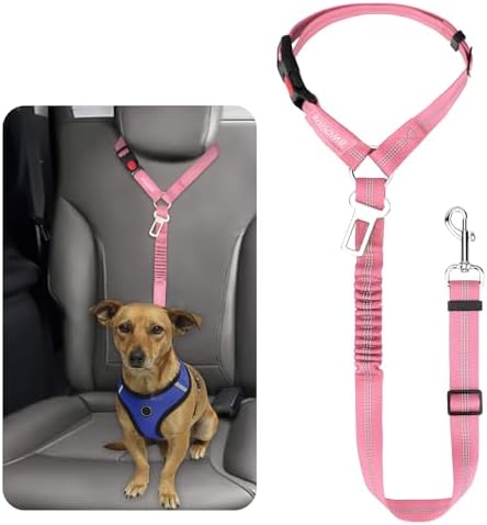 BWOGUE Dog Seat Belt for Car, Reflective Headrest Restraint Bungee Lead by BWOGUEPetHome