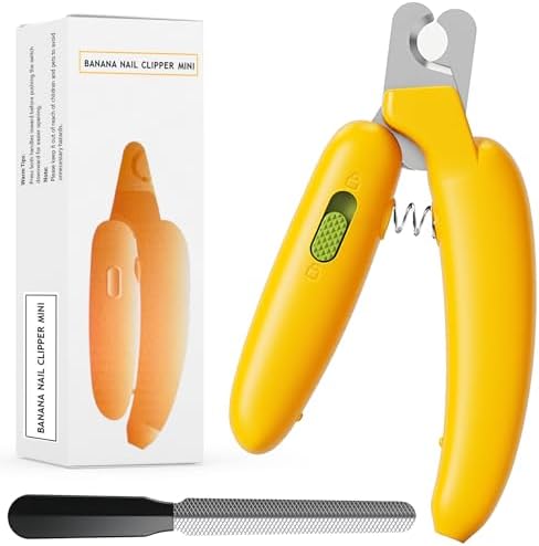 Dog Nail Clippers,Dog Nail Trimmers for Small Medium Dogs and Cats - Professional Grooming Tool with Safety Lock, Sharp Stainless Steel Blade Prevents Splitting，Includes Nail File (Yellow-mini) by Unknown