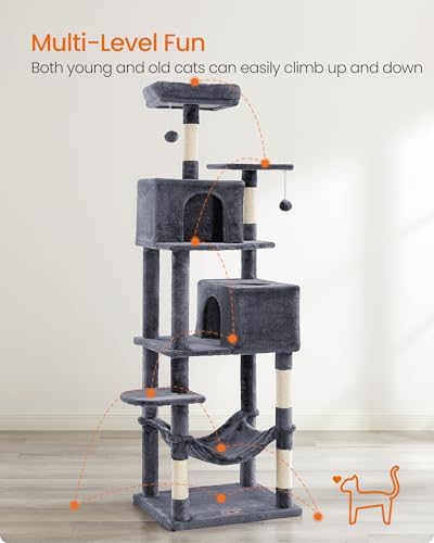 Feandrea Cat Tree, 73.2-Inch Cat Tower, Multi-Level Condo, Smoky Gray - Image 4