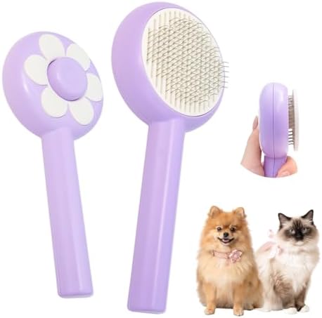 Self-Cleaning Pet Grooming Brush – Smooth Grooming Brush for Dogs and Cats, Easy Hair Removal with the Push of a Button, Gentle Shedding Remover for Small Pets by AdoPet