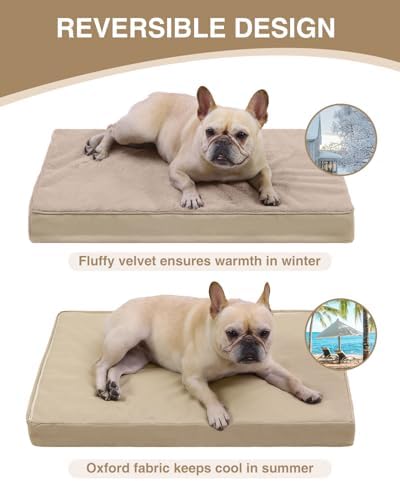 KSIIA Orthopedic Dog Bed for Small Dogs with Waterproof Lining, Khaki,23x17 - Image 4