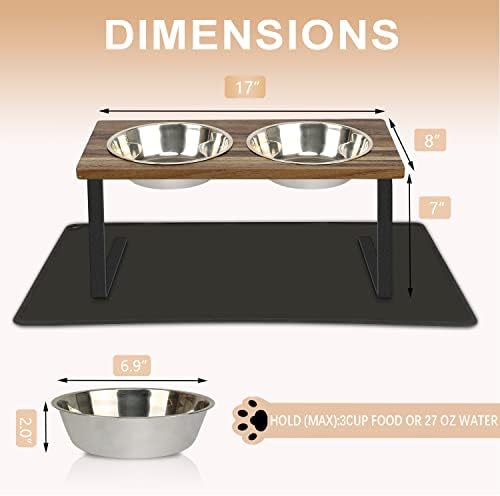 Aivituvin Elevated Dog Bowls, 15°Tilted Raised Cat Food Bowl, Walnut Wood Water Stand Feeder Set for Cats and Puppy, Pet Bowls with Anti Slip Mat(Medium) - Image 2