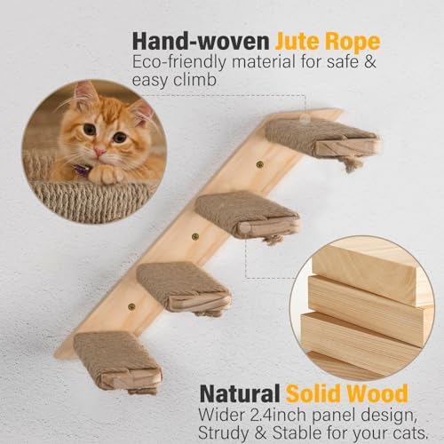 2 Pack 4 Steps Cat Wall Shelves and Stairs with Sisal Rope.Cat Wall Steps/Ladder Furniture ＆ cat Tree Supplies(Catstairs 2Pack-4Steps) - Image 6