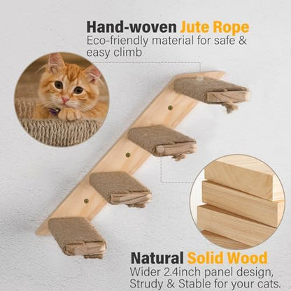 2 Pack 4 Steps Cat Wall Shelves and Stairs with Sisal Rope.Cat Wall Steps/Ladder Furniture ＆ cat Tree Supplies(Catstairs 2Pack-4Steps) - Image 6