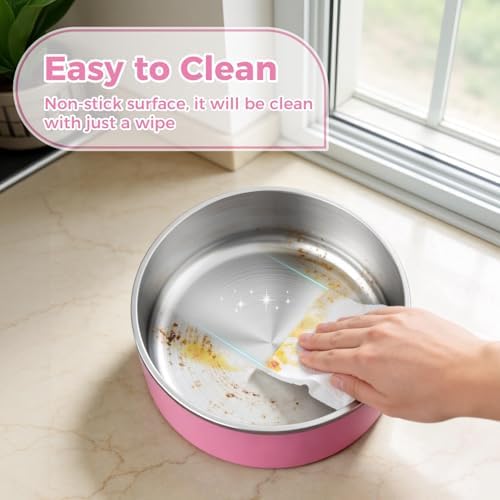 WENBOKMIN Dog Bowl, Stainless Steel Food and Water Bowl, 64oz, Pink | Non Slip Quiet Bottom, Easy to Clean, Dishwasher Safe - Image 4
