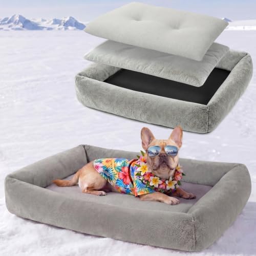 Cooling Dog Bed for Large Dogs - Removable Inner Cushion & Reversible Design (Ice‑Silk Cooling Layer | Sherpa Fleece Layer), Non‑Slip Bottom Washable Medium Mat for Crates, Beds, Sofas 24" × 15" by Unknown