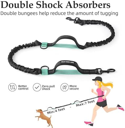 Mile High Life Hands Free Leash, Waist Leash for Dog Running Training and Jogging, Adjustable Belt with Double Padded Handle, Reflective Bungee for Medium Large Dogs ((Black Teal, 7FT) - Image 3