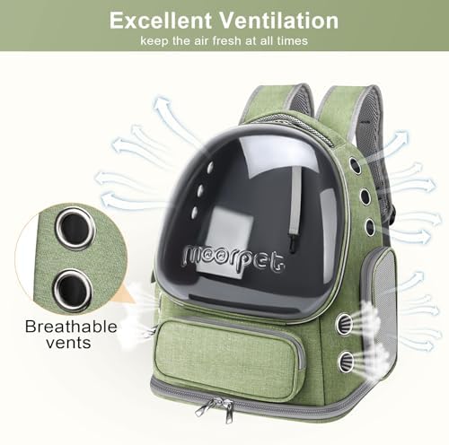 Cat Backpack Carrier, Breathable Cat Carrier Large Space Bubble Pet Backpack for Kitty Small Dog up to 20lbs, Transparent & Foldable Pet Carrier for Travel Hiking, Green - Image 2