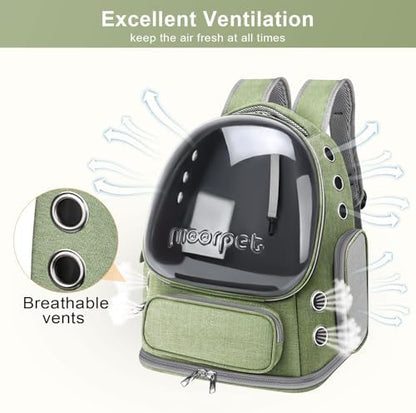 Cat Backpack Carrier, Breathable Cat Carrier Large Space Bubble Pet Backpack for Kitty Small Dog up to 20lbs, Transparent & Foldable Pet Carrier for Travel Hiking, Green - Image 2