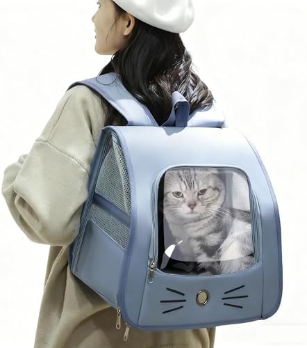 Pet Backpack Carrier, Traveler Breathable Transparent Carrier for Cats or Dogs, Large Space and Foldable Pet Carrier for Travel, Hiking, Shopping, and Vet, Cute, Suitable for Kids (Blue) - Image 7