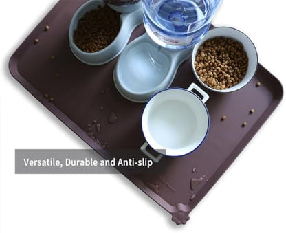 Hoki Found X-Large Silicone Non-Slip Pet Feeding Mats - Waterproof, Ideal for Dogs, Cats & Carpets - Dark Oak - Image 4