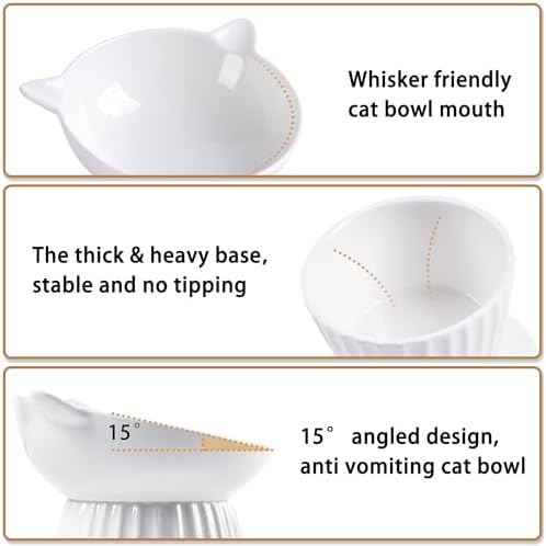 Ceramic Raised Cat Bowl，Tilted Raised Cat Bowl Anti Vomit Cat Bowls for Indoor Cats Whisker Friendly Pet Feeder for Cats Puppies, Microwave and Dishwasher Safe - Image 4