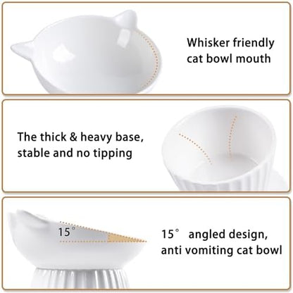 Ceramic Raised Cat Bowl，Tilted Raised Cat Bowl Anti Vomit Cat Bowls for Indoor Cats Whisker Friendly Pet Feeder for Cats Puppies, Microwave and Dishwasher Safe - Image 4