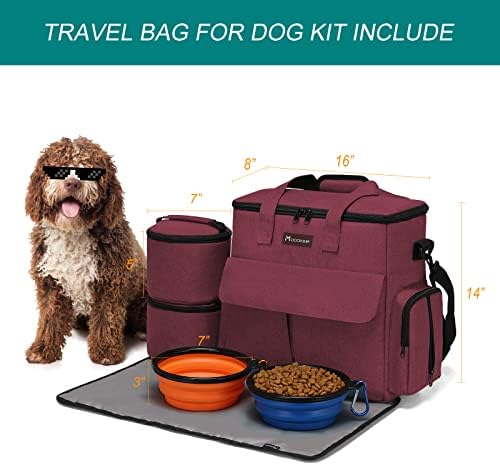 Modoker Weekend Dog Travel Bag with 2 Food Bags, 2 Bowls and Mat,Rose Red - Image 4