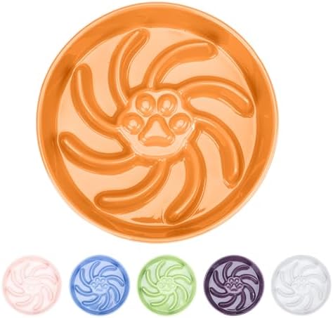 Ceramic Slow Feeder Dog Bowl, 3 Cup Dog Food or 25oz Water, Slow Eating Bowl for Middle Breed, Maze Puzzle Feeder for Fast Eaters, Anti-Choking Stop Bloat, Non-Slip BPA Free (Orange) by FancyLemon