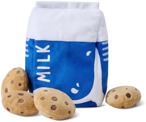 Amazon Basics Interactive Dog Squeak Toys with 1 Milk Carton and 4 Cookies, Ideal for Puppies, Small and Medium Dogs, Soft Plush for Fetch and Cuddling by AmazonBasics