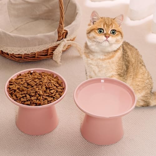 Ceramic Elevated Cat Food Bowls,6.2" Wide,2-Pack,Pink - Image 5