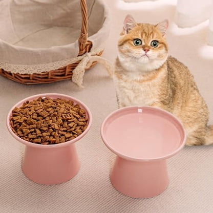 Ceramic Elevated Cat Food Bowls,6.2" Wide,2-Pack,Pink - Image 5