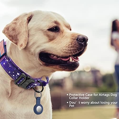 DAGANXI Tactical Dog Collar, Adjustable Military Training Nylon Dog Collar with Control Handle and Heavy Metal Buckle for Medium and Large Dogs, with Patches and Airtags Case (XXL, Purple Sky) - Image 2