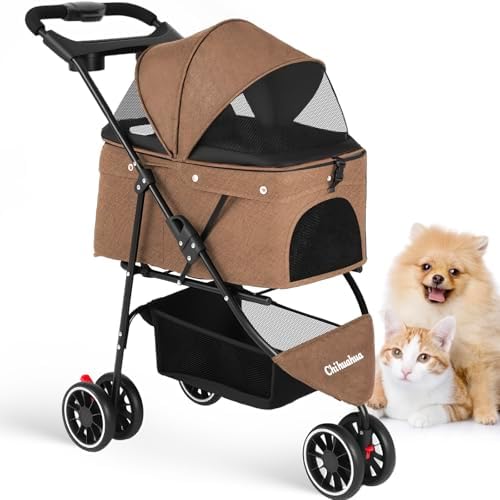 Pet Stroller,Dog Stroller for Small Medium Dogs Cats,3 Wheels,Deep Brown by Chihuahua