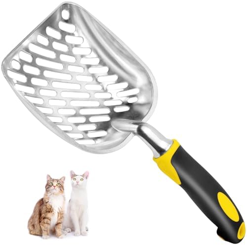 Cat Litter Scoop-Metal Cat Scooper-Long Handle Scoop,Cat Scooper-Poop Sifting-Mesh Shovel-Suitable for Cat Litter Box, (Yellow) by Apidgrowth
