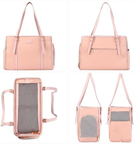 Lasaviin Fashion Dog Purse Pet Carrier Leather Bag for Small Dogs Cats Puppy, Portable Tote Bag Airline Approved Soft-Sided Carriers (Pink) - Image 3