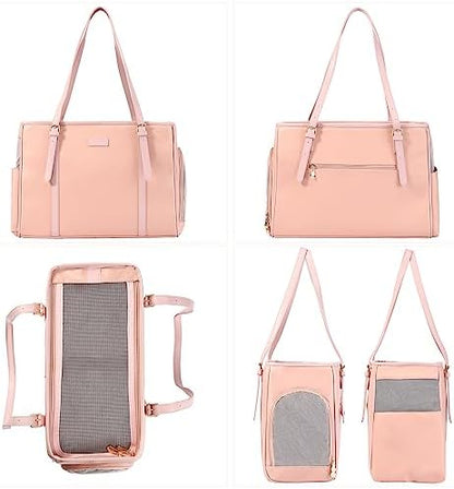Lasaviin Fashion Dog Purse Pet Carrier Leather Bag for Small Dogs Cats Puppy, Portable Tote Bag Airline Approved Soft-Sided Carriers (Pink) - Image 3