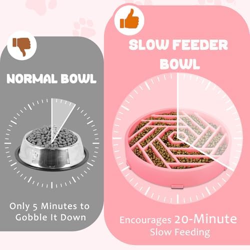 WHIPPY Slow Feeder Dog Bowl, Puzzle Maze Design to Slow Down Eating, 3-Cup Capacity, Anti-Gulping Food Bowl for Medium & Large Dogs,Pink - Image 4