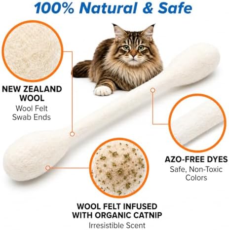 Glaciart One XXL Swabs Cat Toys with Catnip - 2 Pk | Durable for Chew, Cute Cat Toys Interactive Kitty for Boredom, Exercise, & Play | Filled w/Organic Catnip for Anxiety & as Digestive Aid - Image 4