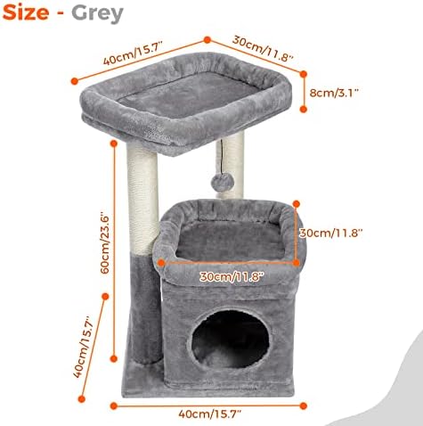 PEQULTI Small Cat Tree Tower for Indoor Cats, Sisal Post & Cozy Condo, Grey - Image 4
