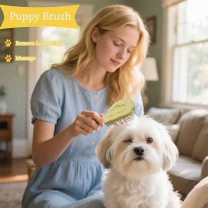 Cloud-Shaped Soft Bristle Small Dog Brush, Puppy Essentials (Yellow) - Image 6