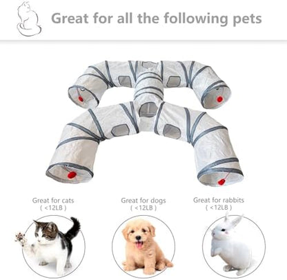 Foldable H-Shaped Cat Tunnel Toy with Interactive Playing Balls - 4 Exits for Cats, Kittens, Rabbits & Small Pets Collapsible Play Tube for Indoor Fun & Exercise - Image 3