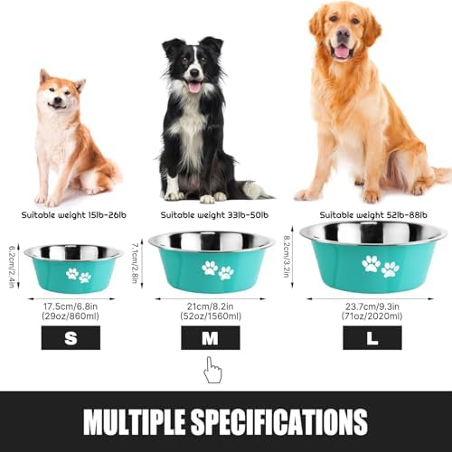 Stainless Steel Dog Bowls, Nonslip Rubber Bottom No Spill Proof Skid Metal Insulated Dog Bowls for Large Medium Small Breed Dogs (Green, 6.6 Cups/53 OZ) - Image 6