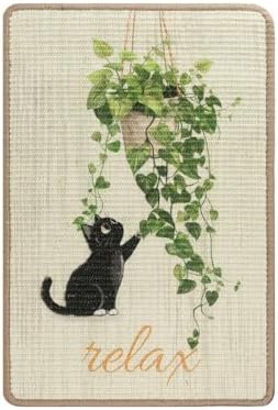 Sisal Cat Scratcher Mat Cat Wall Scratcher for Indoor Scratch Pad Wall Mounted Scratching Post to Protect Couch Carpet Furniture 23.6"x15.7" (Green Plant Cat) by Unknown