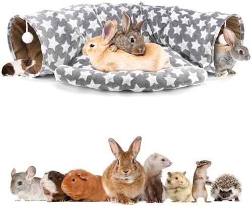 BWOGUE Bunny Tunnel Bed, 2-in-1 Collapsible Rabbit Tunnel Hideout with Mat by BWOGUEPetHome