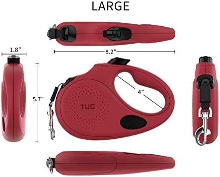 TUG Oval 360° Tangle-Free Retractable Dog Leash with Integrated Waste Bag Dispenser (Large, Red) - Image 3