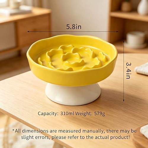Vexilion Slow Food Pet Bowl, Ceramic, Yellow, Elevated Base Design, Prevent Pet from Too Fast - Image 5