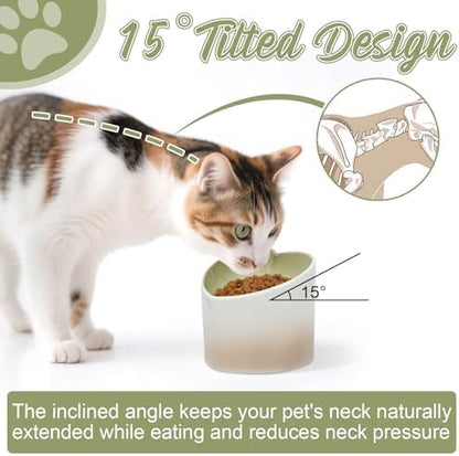 Ceramic Raised Cat Bowl Elevated Cat and Dog Bowls Whisker Friendly Tilted Elevated Cats Food Bowl Anti Vomit Pet Dish 4.72inches Height for Pet Easy Eating, Protect pet's Spine - Image 4