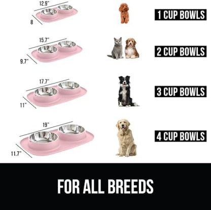 GORILLA GRIP Dog Bowl Set with Feeding Mat, 304 Stainless Steel, 2 Cup Pink - Image 3