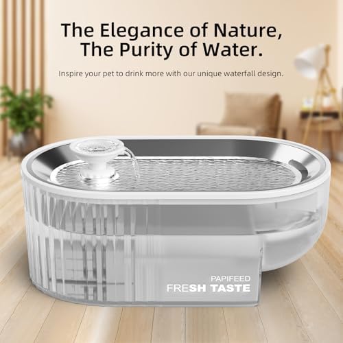 Cat Water Fountain Stainless Steel with a Silicone Mat, 84oz/2.5L Automatic Cat Water Fountain with Water Level Window and LED Light, Quiet Low Power Cat Water Bowl & Cat Water Dispenser(White) - Image 2