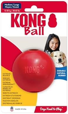 KONG Ball with Hole, Natural Rubber Fetch Toy, Red, for Large/Medium Dogs by KONG